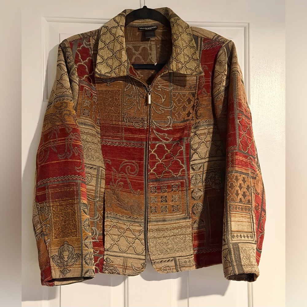 Brocade Tapestry Heavyweight Blazer Jacket Earth Tones Front Zip Women Sz 1X NWT